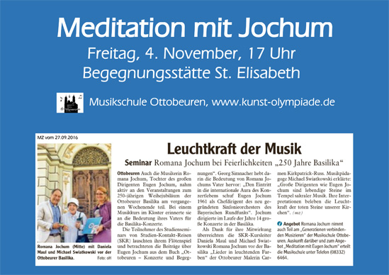 Meditation mit Jochum  Freitag, 4. November, 17 Uhr, Begegnungsstätte St. Elisabeth